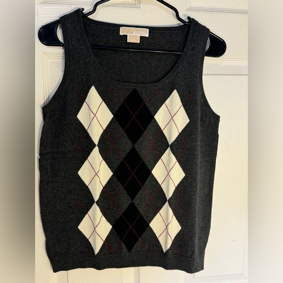 Michael Kors Argyle V-Neck Button Front Cardigan With Matching Tank - Picture 4 of 16